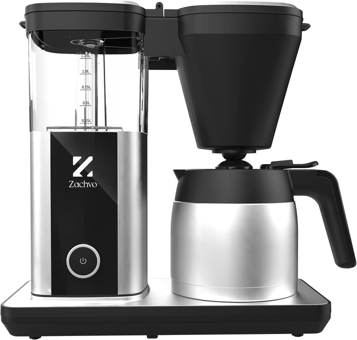 Cafetieră cu filtru Cu termos de 1,25L, preparare rapidă 4,5 min., control al temperaturii 92°C Pid, oprire picurare 30S, filtru reutilizabil, curățare automată, fără Bpa, design din oțel inoxidabil
