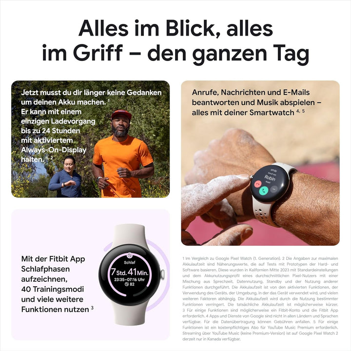 Google Pixel Watch 2 - cele mai bune de la Google și Fitbit - măsurarea ritmului cardiac, gestionarea stresului, funcții de securitate - Android - carcasă din aluminiu negru mat - curea sport din obsidian - LTE