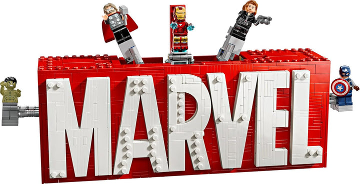 LEGO Marvel: Logo-ul și minifigurinele Marvel - Set de colecție cu Hulk, Thor, Iron Man, Black Widow și Captain America - Set de construcție cu figurine Avengers - Cadou pentru băieți și fete de la 12 ani 76313