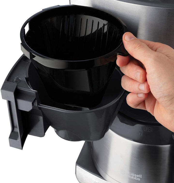 Russell Hobbs Cafetiera cu râșniță Thermo Jug [cronometru digital, cap efervescent pentru extracție și aromă optime] Grind&Brew (Max 10 cești, setare de măcinare în 3 trepte) Filtru de cafea 25620-56