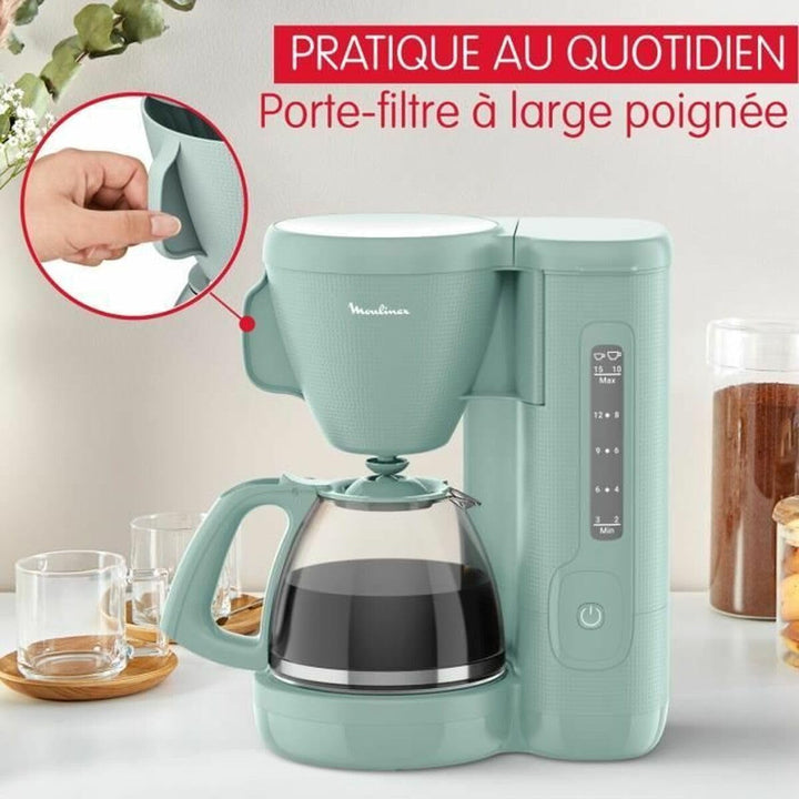 Cafetieră cu filtru Moulinex, rezervor de apă frontal, 1,25 L, filtru permanent, suport pivotant pentru filtru cu mâner lat, opritor de picurare, funcție Keep Warm, culoare Eucalyptus Morning FG2M1310