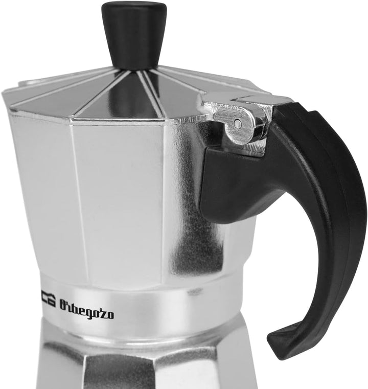 Orbegozo KF 200 - filtru de cafea italian fabricat din aluminiu, capacitate: 2 cești, mâner ergonomic, supapă de siguranță, filtru detașabil