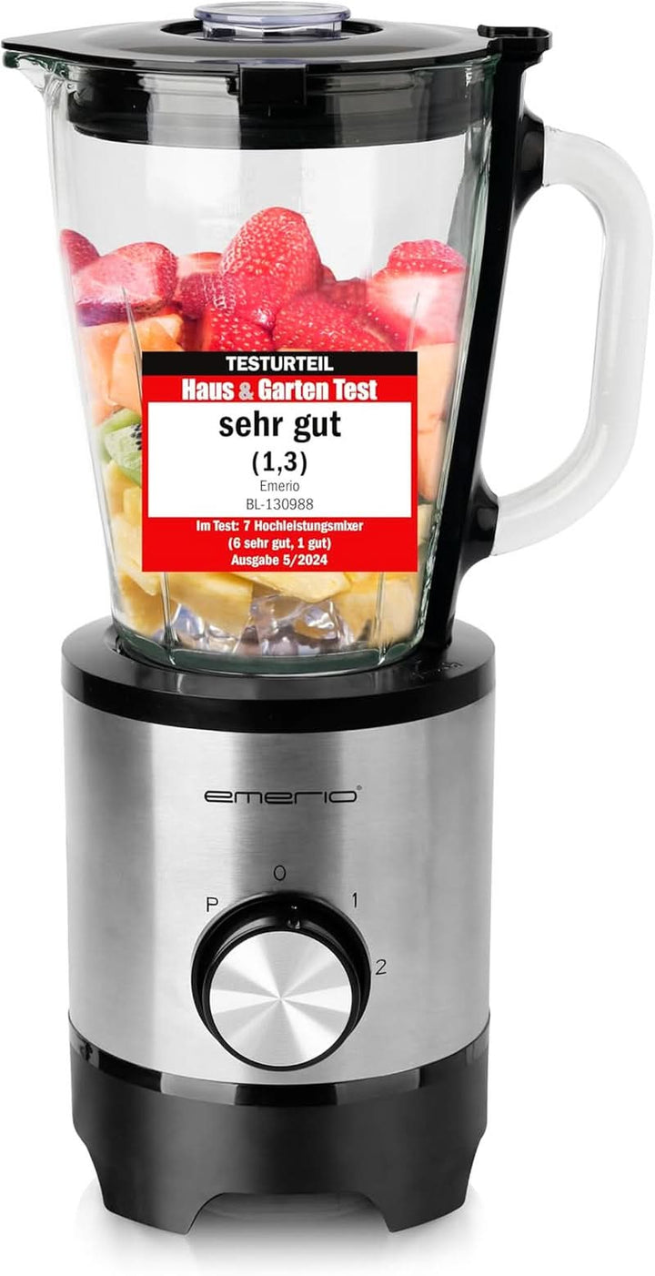 Emerio Standmixer BPA Frei Crush Ice Funktion 1.5L Behälter 2 Geschwindigkeiten + Pulse Funktion Messereinheit Aus Edelstahl Sicherheitsschalter Geschirrspülgeeignet 500 Watt BL-12816.8 Schwarz