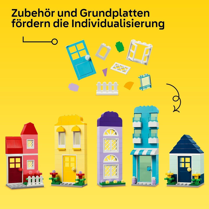 LEGO Classic Creative Houses, set de cărămizi de construcție pentru copii, jucărie de construcție cu 850 de cărămizi, jucărie de construit case cu accesorii, cadou pentru băieți și fete de la 4 ani 11035