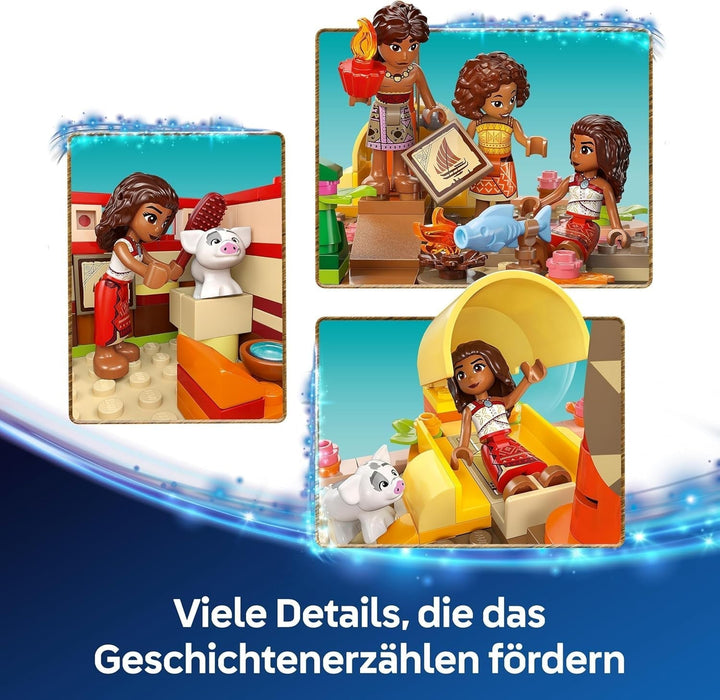 LEGO Ç€ Disney Vaiana 2: Pluta de aventură a Vaianei - Barcă de jucărie cu vele, punte detașabilă, foc de tabără și 3 mini păpuși, inclusiv Loto și Moni - Cadou pentru fete 6+ și fani - 43270 Seturi de constructie Besuche den LEGO-Store