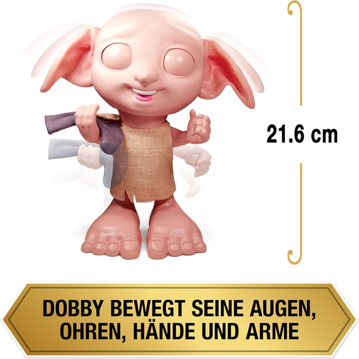 Wizarding World Harry Potter - Păpușa interactivă Dobby House Elf cu peste 30 de sunete, propoziții și mișcări, germană-italiană, jucărie pentru copii de la 6 ani, Fan Article