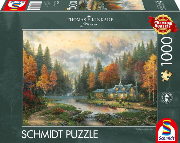 Schmidt Spiele 58784 Thomas Kinkade, Seară la lacul de toamnă, puzzle jigsaw 1000 piese, colorat