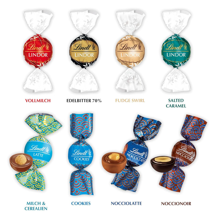 Lindt Schokolade LINDOR Und ROULETTE Mischung | 1473 G | Kugeln Mit Zartschmelzender Füllung Sowie Köstliche | 8 Sorten | Pralinengeschenk | Schokoladengeschenk | Großpackung