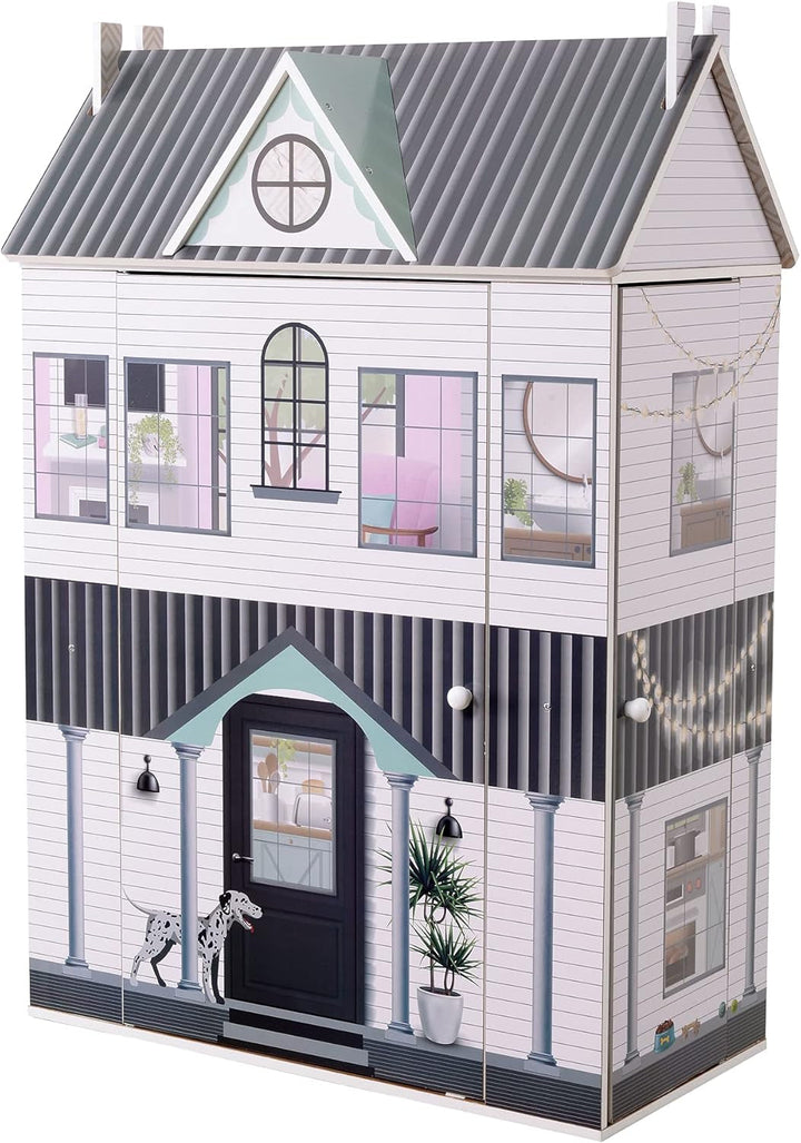 Olivia'S Little World Dreamland Farmhouse Kids Interactive Wooden Dollhouse 3 etaje cu 13 accesorii de mobilier pentru păpuși alb TD-13632A