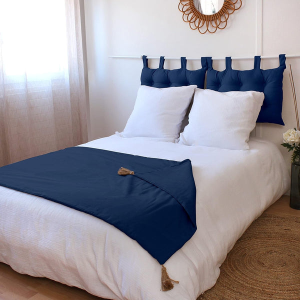 Enjoy Home - Colecția Panama - Plapumă cu 4 ciucuri de iută - 100% bumbac - Certificat Oeko-Tex - 90 X 190 Cm - Culoare: Albastru marin