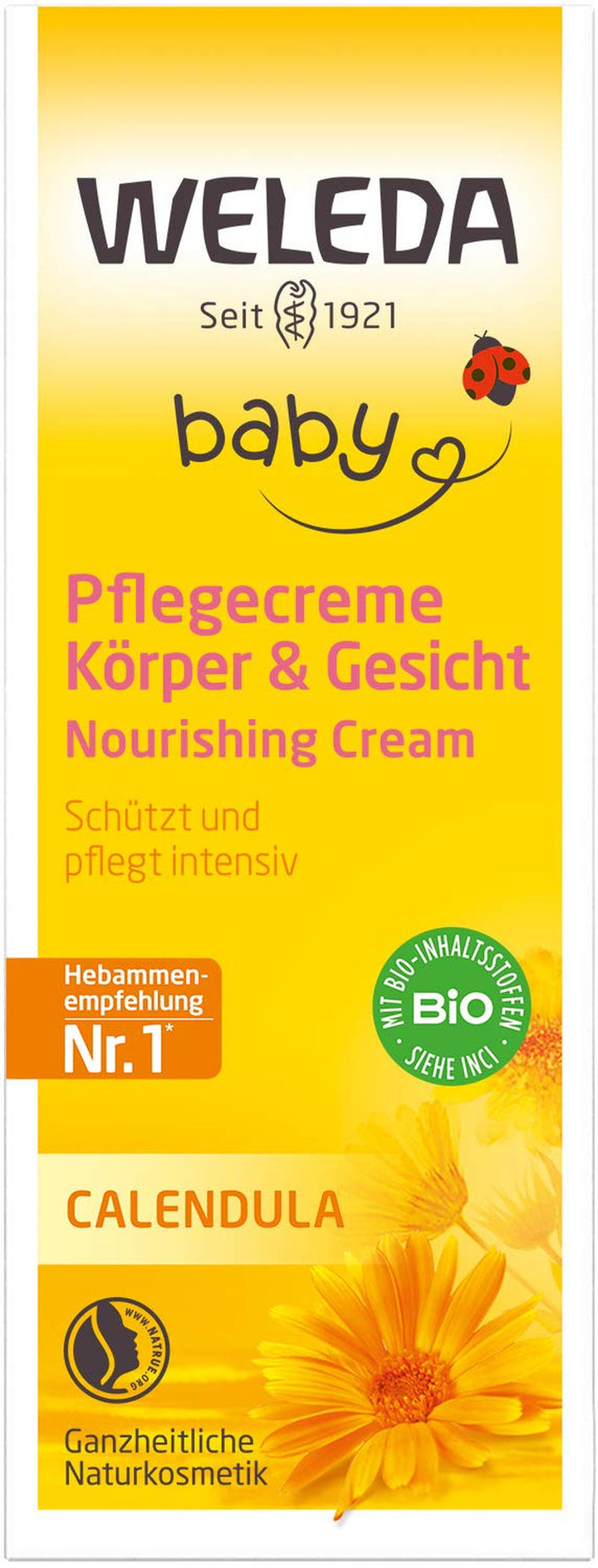 WELEDA Organic Baby Calendula Care Cream Body & Face 30ml - Cremă de față / cremă de piele pentru cosmetice naturale cu ulei de susan și lanolină pentru îngrijirea pielii uscate. Cremă hidratantă de îngrijire pentru bebeluși și copii