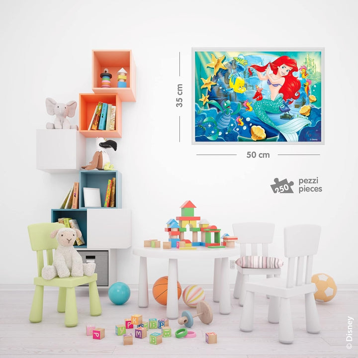 Lisciani - DISNEY Puzzle Ariel - Recreează și colorează scenele din cutiile tale preferate - de la 7 ani - PUZZLE DE MARE DIMENSIUNE cu 250 de piese - Încurajează dexteritatea