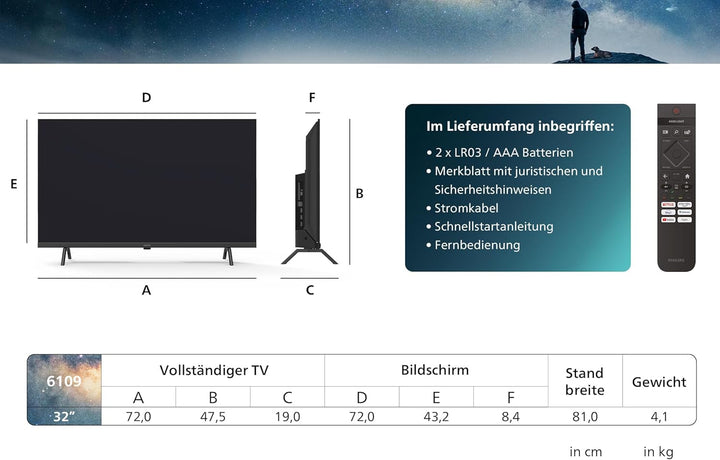 Philips 40PFS6009 FHD LED Smart TV - 40-Zoll Display Mit Pixel-Präziser, HD Titan OS Plattform Und Dolby Digital - Funktioniert Mit Alexa Und Google Sprachassistent – Matt Schwarzer