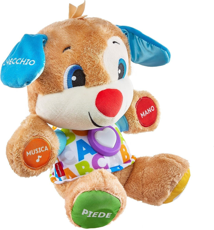Câine distractiv de învățare Fisher-Price cu trei niveluri | jucărie de pluș vorbitoare cu muzică ca jucărie pentru copii și jucărie pentru bebeluși | ursuleț de pluș interactiv, versiune: UK-English , FPM43 Jucarii Bebe Naty Shop Italiană