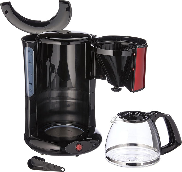 Espressor Subito cu filtru, cană de sticlă, 10-15 cești, capacitate 1,25 l, funcție de oprire automată, filtru detașabil, indicator nivel apă, oțel inoxidabil, roșu/negru, FG360D