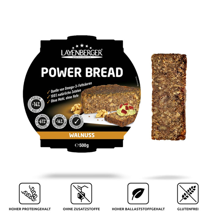 Layenberger Prower Bread Walnuss, Eiweiß- Und Ballaststoffquelle, Ohne Konservierungsmittel, Ohne Hefe, Ohne Mehl, Mit 14G Protein Pro 100G, (1 X 500G)