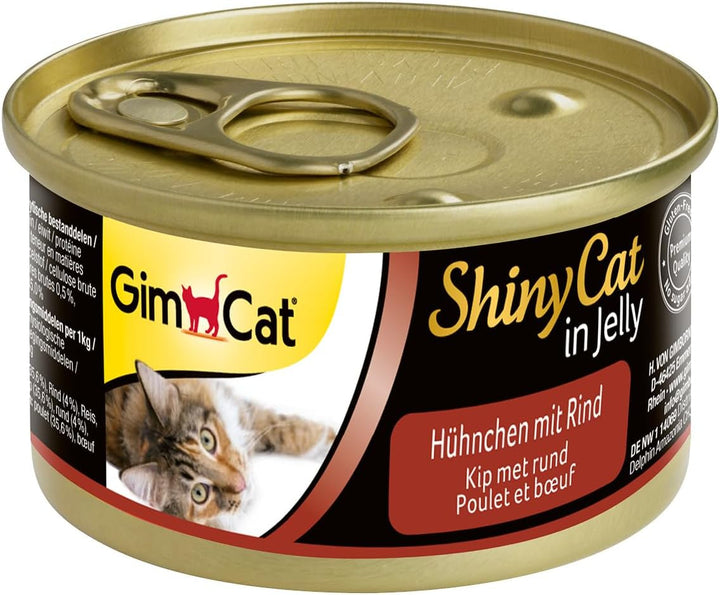 Gimcat Shinycat in Jelly Tuna - hrană umedă cu pește și taurină pentru pisici - 24 cutii (24 X 70 G)