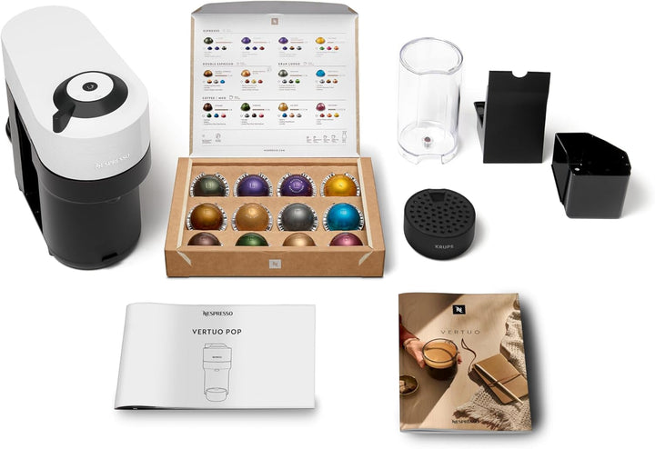 Aparat de cafea cu capsule Nespresso Krups XN9201 Vertuo Pop | Capacitate: 560 ml | Recunoaștere automată a capsulelor | Sistem one-touch | 4 dimensiuni ale ceștii | Timp de încălzire mai scurt | Durabil | Coconut White
