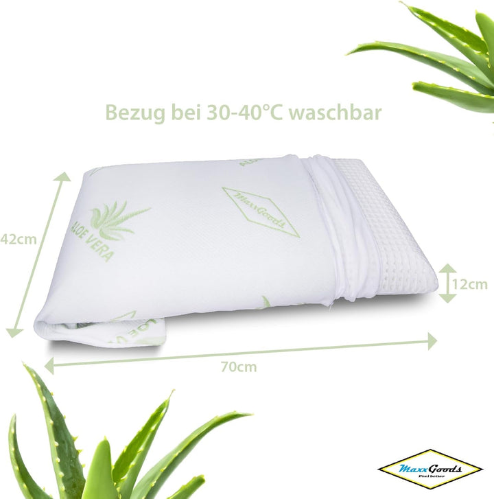 Maxxgoods pernă ortopedică, pernă de susținere a gâtului din spumă visco gel cu capac de protecție aloe vera și capac interior 100% bumbac - pernă pentru dormit pe stomac, spate și lateral (42Cm X 70Cm X 12Cm)