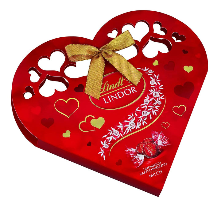 Lindt Lindor Herzpackung, Unendlich Zartschmelzende Lindor Kugeln Milch in Einer Hochwertigen Herzpackung, 4Er Pack (4 X 112 G)