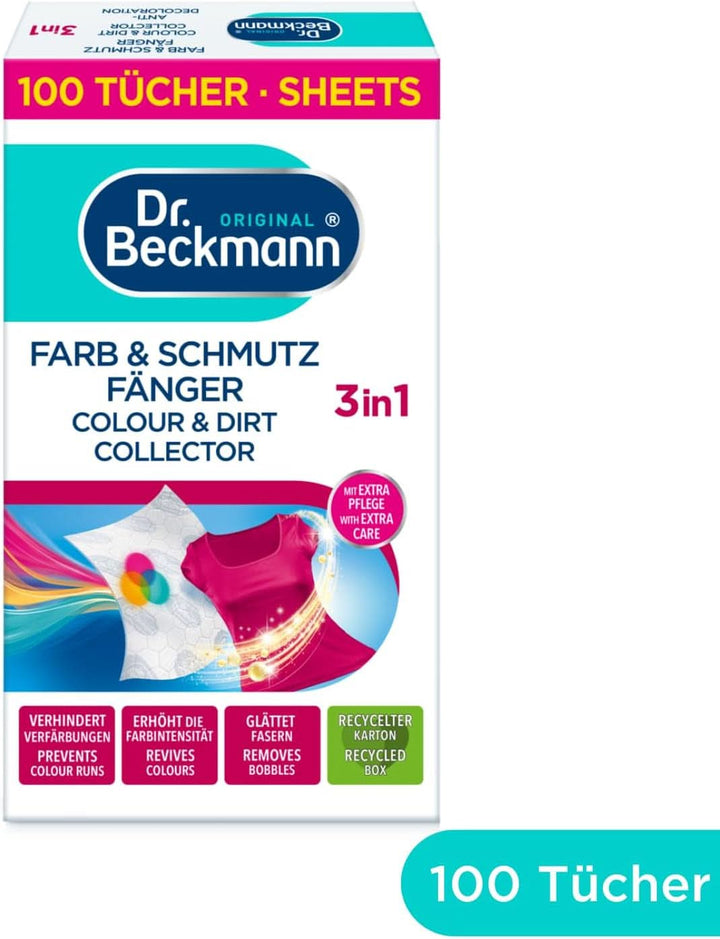 Dr. Beckmann Colour & Dirt Catcher Advanced| Protecție de lungă durată a culorii| Cu microfibră și molecule care captează culoarea pentru strălucire | 100 cârpe