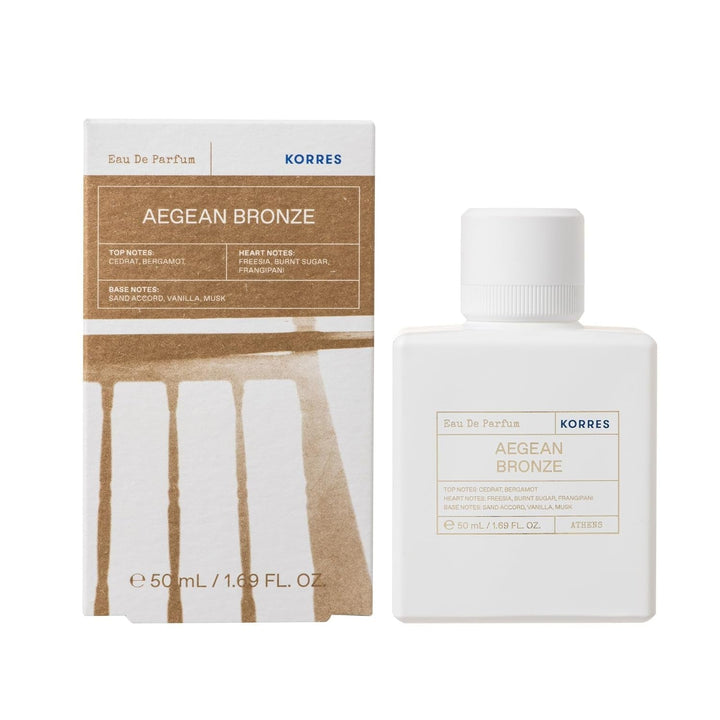 KORRES Aegean Bronze Apă de Parfum pentru femei, parfum cald de chihlimbar și vară, cu bergamotă, vanilie și zahăr ars, de lungă durată și vegan, 50 ml