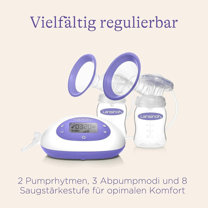 Lansinoh 2In1 Elektrische Milchpumpe - Beleuchtetes Lcd-Display - Ein- Oder Beitseitiges Abpumpen - Individuell Einstellbar - Mehr Milch in Kürzerer Zeit