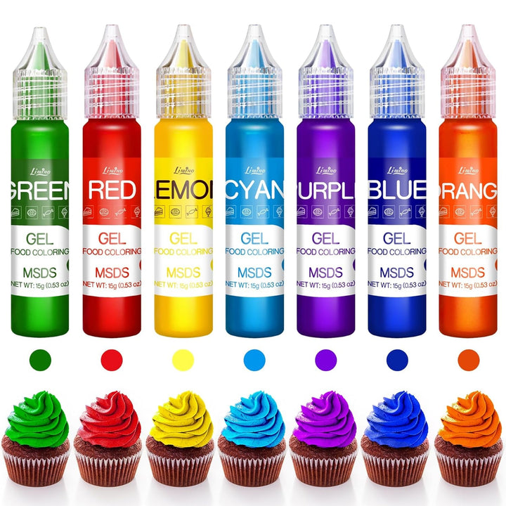 Lebensmittelfarbe Gel - Regenbogen Farben Gel Lebensmittel Farben Für Kuchen, Backen, Kekse, Macaron - Zuckerfrei Konzentrierte Farbe Food Coloring Für Tortendeko, Getränken, Osterei, Slime - Je 15G