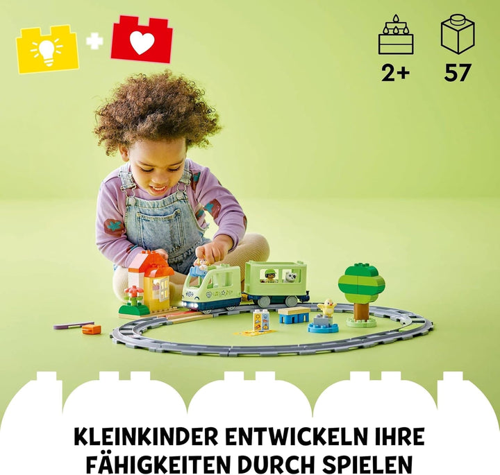 LEGO DUPLO Town Interactive Adventure Train, Playset cu lumini și sunete pentru jocuri de rol, permite copiilor de la 2 ani să construiască șine, jucărie educativă pentru preșcolari 10427