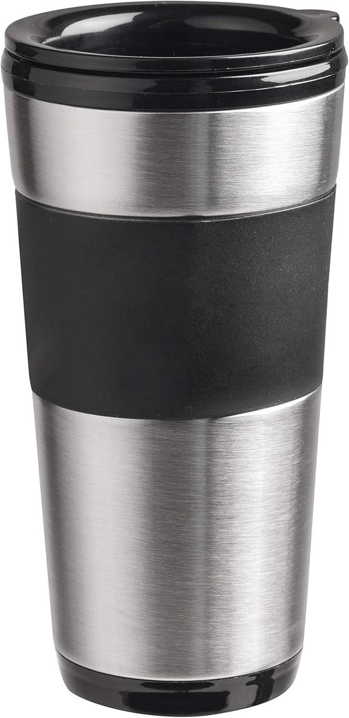 Espressor Bestron cu cană izolată, espressor de camping pentru cafea măcinată la filtru, espressor mic pentru 2 cești mari, 750 wați, culoare: negru/argintiu