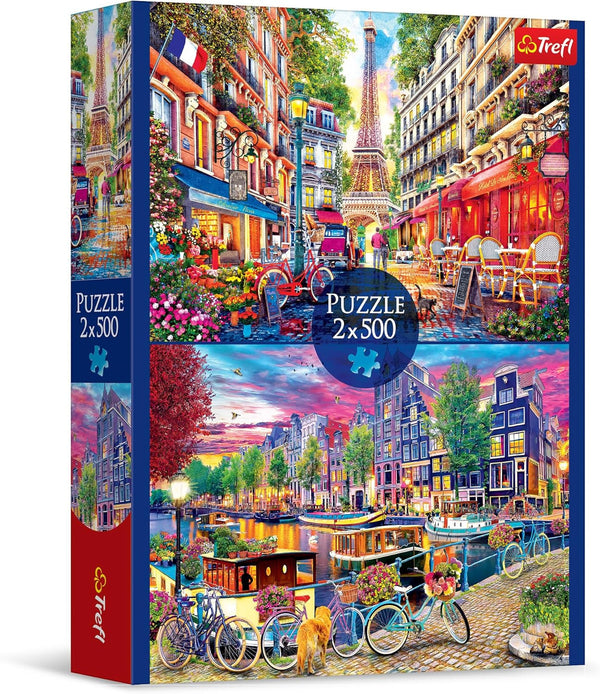 Trefl - Puzzle 2In1: Capitale europene - 2 X 500 piese - Set de două puzzle-uri, Bricolaj, Divertisment creativ, Pentru adulți și copii peste 10 ani