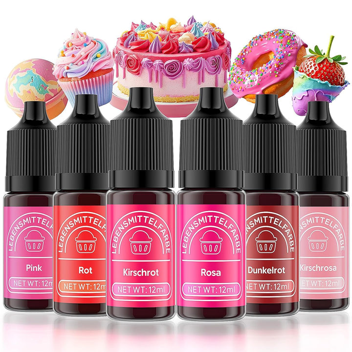 Lebensmittelfarbe 6 Farben X12Ml, Hochkonzentriert Lebensmittelfarbe Flüssig Zum Backen, Lebensmittel Farben Food Coloring Set Für Fondant, Christmas Kuchen, Macarons,Donuts,Kekse (Regenbogen)