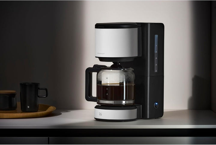 WMF Stelio Aroma filtru de cafea cu ulcior de sticlă, filtru de cafea, 10 cești, filtru de cafea din oțel inoxidabil, opritor de picurare, placă de încălzire, oprire automată, 1000 W, gri mat
