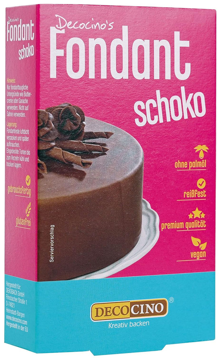 DECOCINO Fondant Schoko – 250 G – Ideal Zum Verzieren Von Kuchen, Torten, Cupcakes – Palmölfrei & Vegan