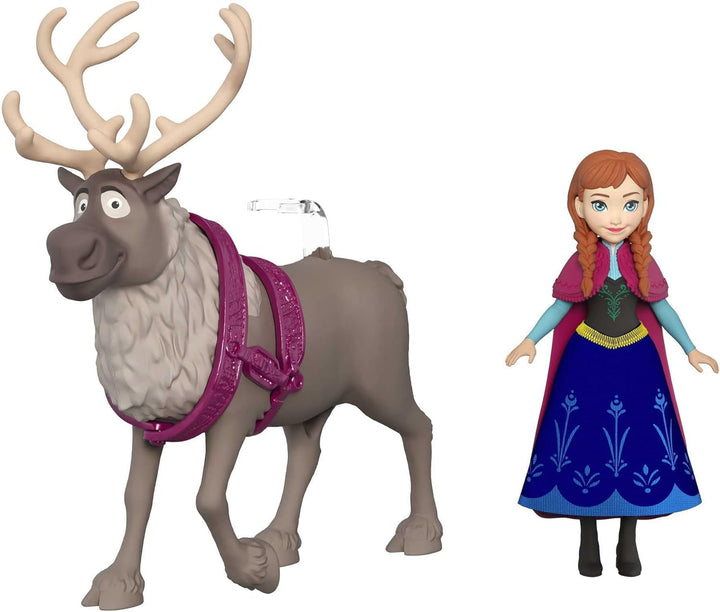 Mattel DISNEY The Ice Queen Anna & Sven - păpușă și figurină animal, inspirată de personajele animate, membre mobile, fustă și pelerină detașabile, pentru copii de la 3 ani, HLX03