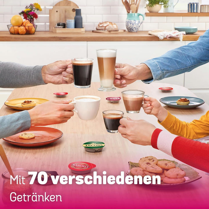 Espressor cu capsule Bosch Tassimo Happy Friendly TAS102EA, Peste 70 de băuturi, Potrivit pentru toate tipurile de cești, Oprire automată, Sustenabil, Include tablete de detartrare, Economie de spațiu, 1400 W, Negru