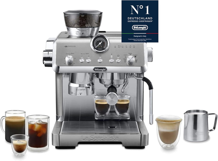 Espressor portafiltru De'Longhi La Specialista Touch EC9455.M, espressor cu râșniță integrată, ghid barista, 15 bar, funcție cold brew, spumare automată a laptelui, ecran tactil, metal