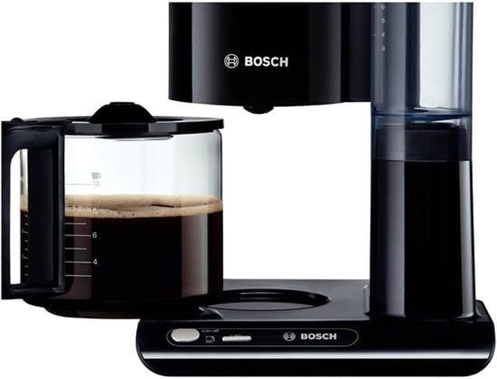 Espressor cu filtru Bosch Styline TKA8013, senzor de aromă, carafă din sticlă cu protecție a aromei, 1,25 l, pentru 10-15 cești, oprire automată, sistem de detartrare, sistem anti-picurare, suport pentru filtru rotativ, 1160 W, negru
