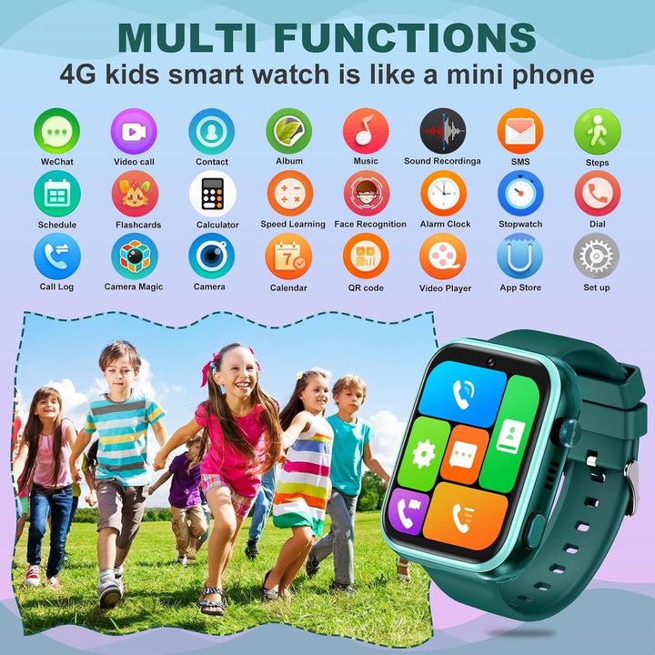 4G smartwatch pentru copii, GPS tracker, mai multe stiluri de desktop pentru a alege de la, apeluri bidirecționale, competență imagine, SOS, Wi-Fi, touchscreen rezistent la apă pentru 4-12 băieți și fete (verde)