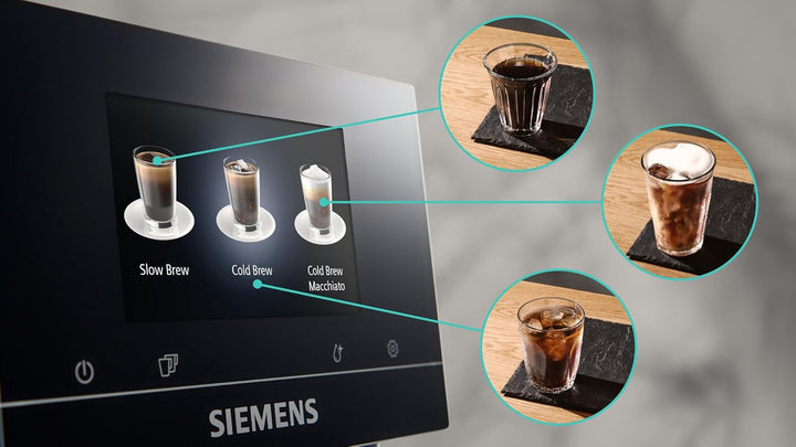 SIEMENS, mașină de cafea complet automată, EQ700, afișaj Iselect, Coffeeworld, Cold Brew, Slow Brew, recipient pentru lapte, adaptor pentru cărămizi de lapte, Home Connect, oțel inoxidabil, alb, TQ715R03 Integral