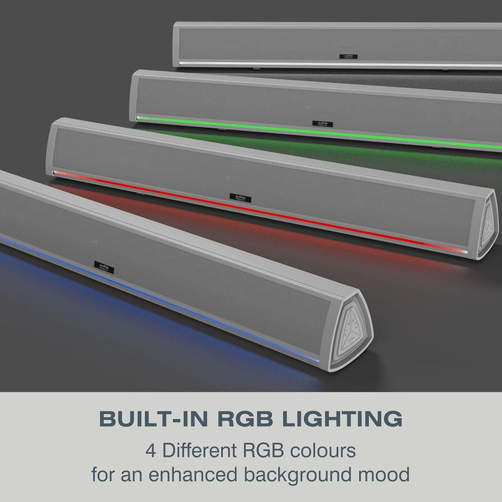 Audible Fidelity Soundbar Für Tv-Geräte Mit Bluetooth, Lautsprecher Für TV, PC, Gaming Mit Rgb-Led-Display, Air Tube & 2.0 Kanal-Verstärker, Fernbedienung (Weiß)