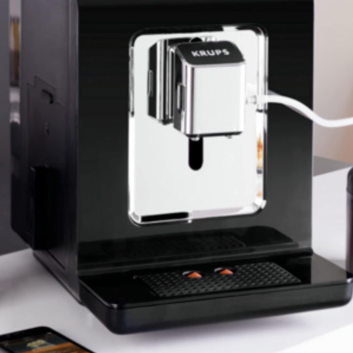 Aparat de cafea complet automat Krups EA8918 Evidence | Ecran Oled Tehnologie Barista Quattro Force | 12 cafele | 3 variante de ceai | cappuccino one-touch | Funcție 2 cești | negru