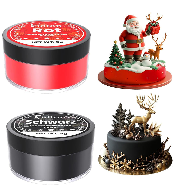 Lebensmittelfarbe Pulver - 2 Farben Ultrahochkonzentrierte Wasserlösliches Lebensmittelfarben, Food Coloring Für Fondant, Lebensmittel Farben, Makronen, Backen, Lebensmittelfarbe Rot Und Schwarz - 5 G