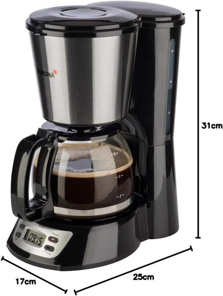 Korona 12113 Cafetieră din oțel inoxidabil cu funcție temporizator - Cafetieră cu filtru pentru 6 cești cu ulcior din sticlă