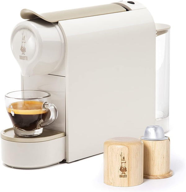 Bialetti Gioia, filtru de cafea espresso pentru capsule din aluminiu, super compact, rezervor de 500 ml, 50% plastic reciclat, taupe