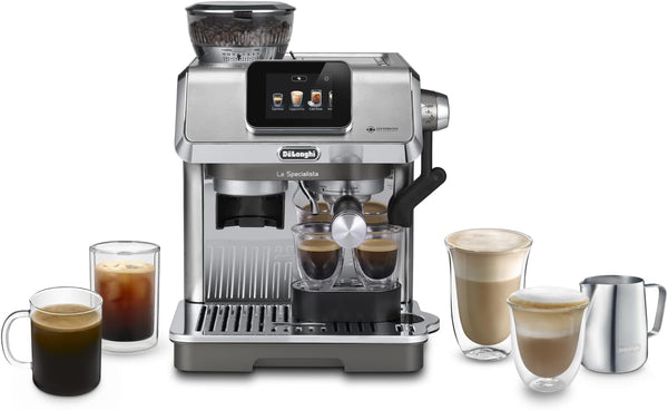 Espressor portafiltru De'Longhi La Specialista Touch EC9455.M, espressor cu râșniță integrată, ghid barista, 15 bar, funcție cold brew, spumare automată a laptelui, ecran tactil, metal