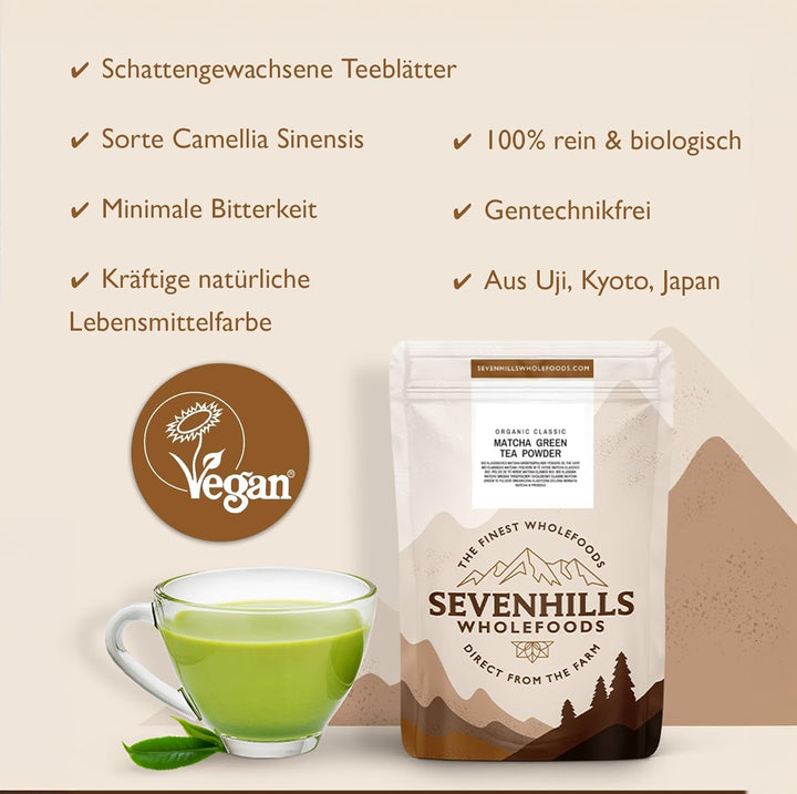 Sevenhills Wholefoods Bio Classic Matcha Pudră de ceai verde din Japonia 200 g, Uji, Kyoto, clasic