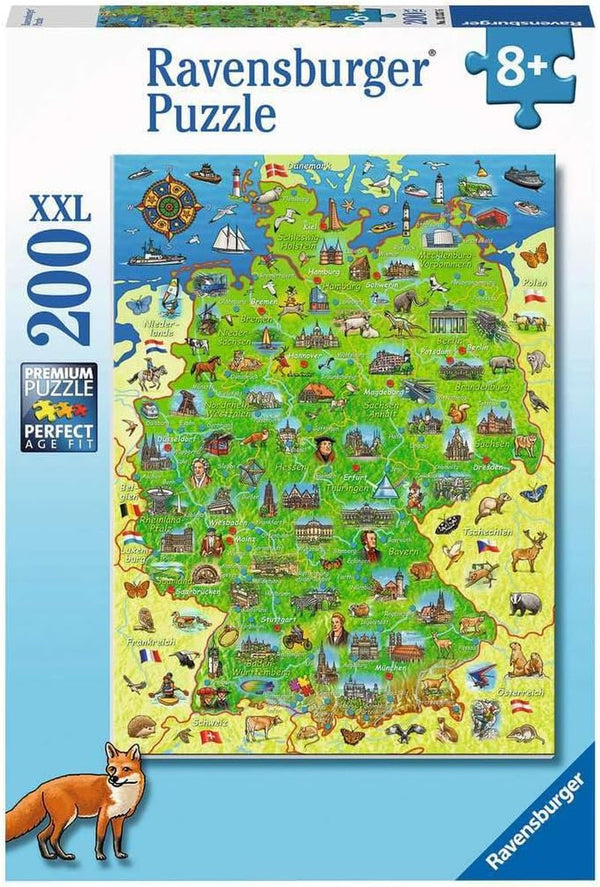 Puzzle pentru copii Ravensburger - Harta colorată a Germaniei - puzzle de 200 de piese pentru copii cu vârsta de 8 ani și peste