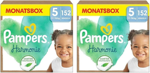 Pampers Baby Windeln Größe 5 (11-16Kg) Harmonie, SPARPACKUNG Mit Doppelter Monatsbox, Sanfter Hautschutz Und Pflanzenbasierte Inhaltsstoffe, 304 Stück