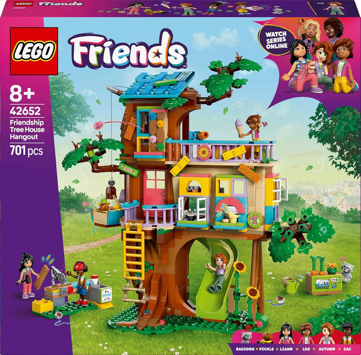 Casa din copac LEGO Friends, set de construit și jucat pentru jocuri de rol, casă de jucărie pentru fete de la 8 ani, set cu 4 minifigurine de personaje și 2 figurine de animale, idee de cadou pentru copii 42652